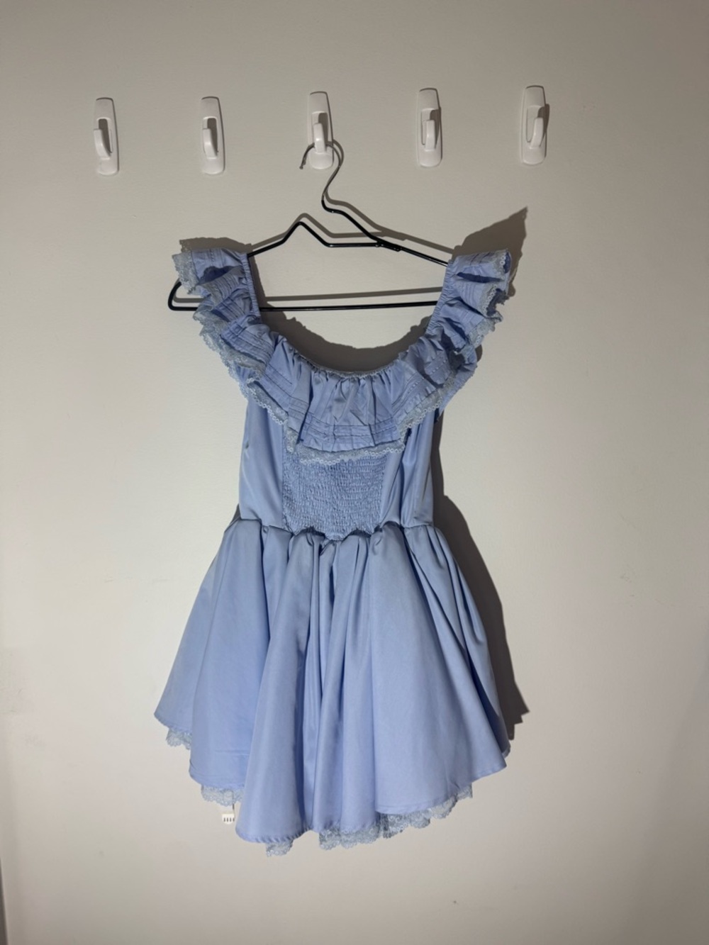 Light Blue Ruffled Off-Shoulder Dress - Picture 2 of 3